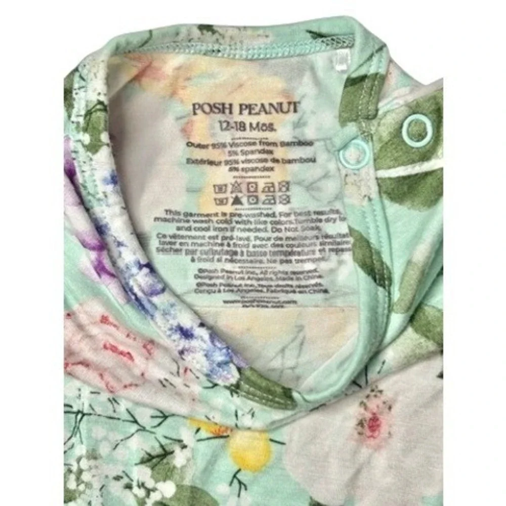 Posh Peanut Bamboo Erin LS Bubble Romper 12-18 Month Lt. Green Floral Gardencore